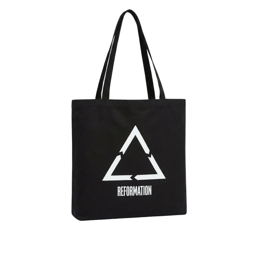 Reformation Black Canvas‎ Tote Bag White Triangle Recycle Logo Shopper